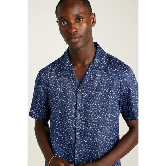 Bonobos Linen Riviera Cabana Men's Shirt Buttondown Print Short Sleeve M 283382